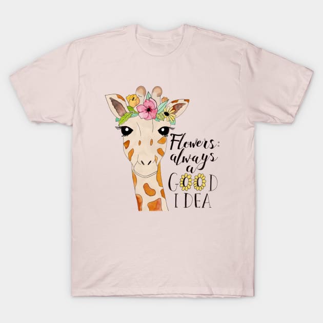 Flower Crown Giraffe T-Shirt by tangerinetane